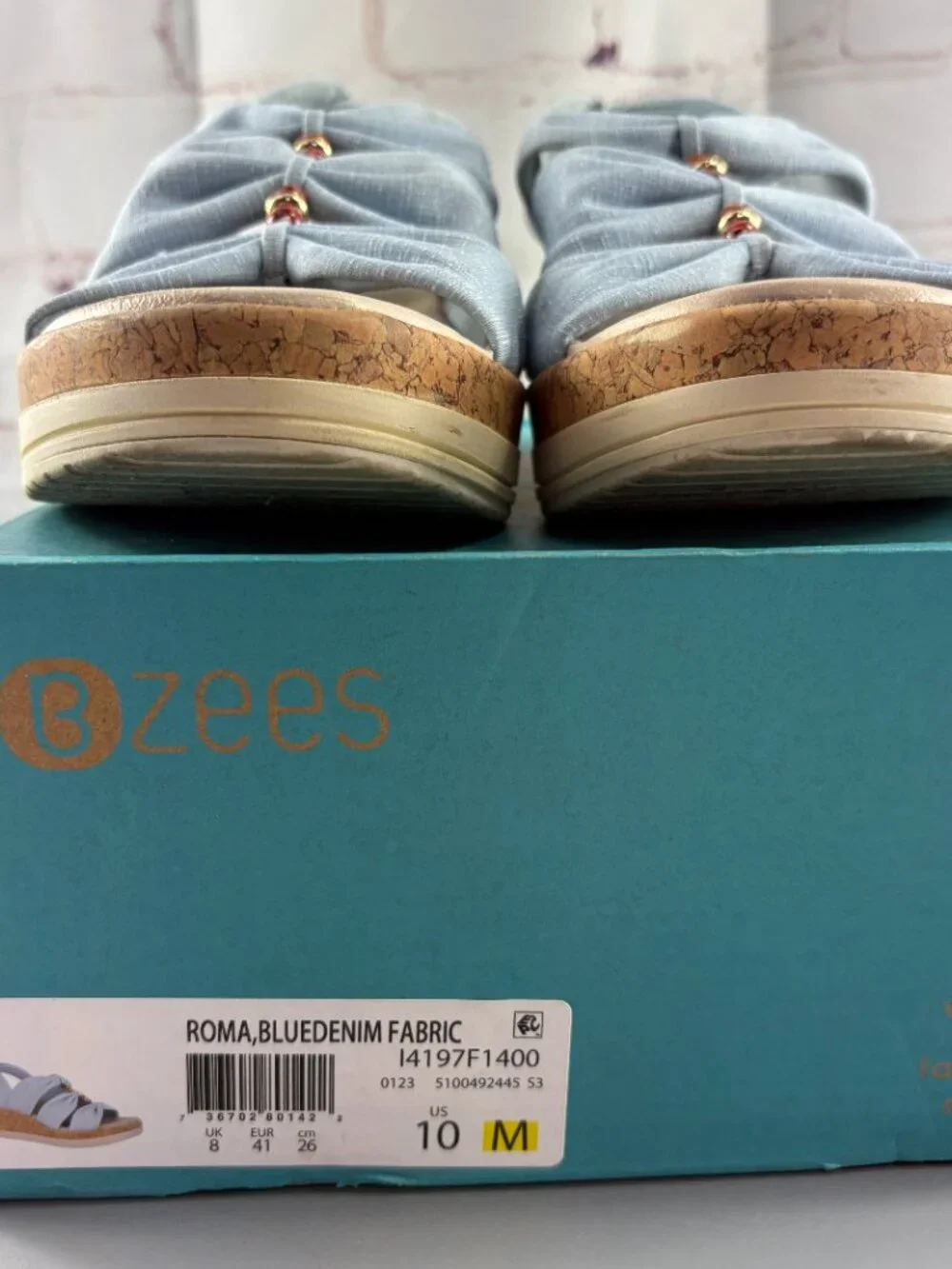 Bzees Cloud Roma Cork Wedge Beaded Washable Slip-On Sandal Blue Women's SZ 10 M
